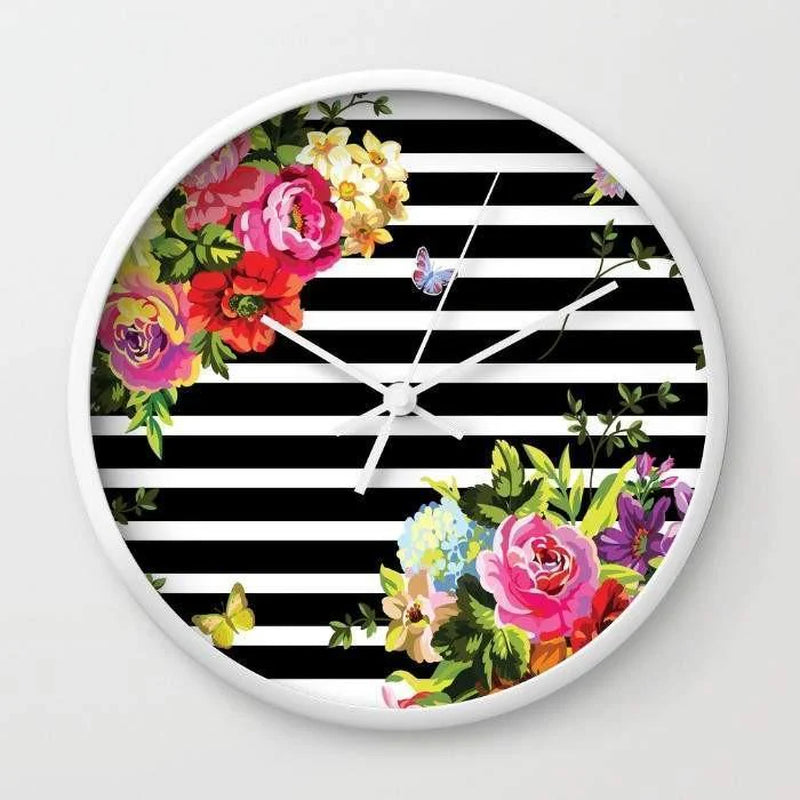 Stripes Floral Wall Clock