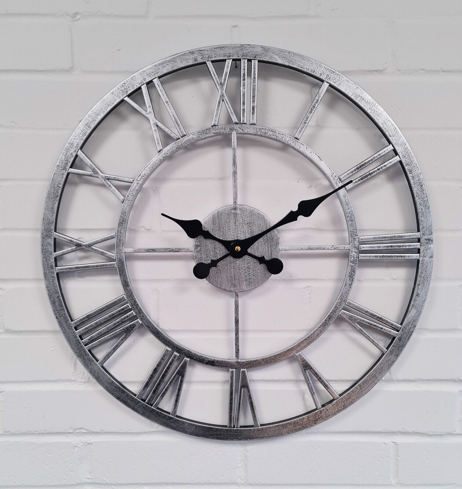 GARDEN WALL CLOCK ROMAN LARGE INDOOR OUTDOOR NUMERALS GIANT OPEN FACE METAL 58CM