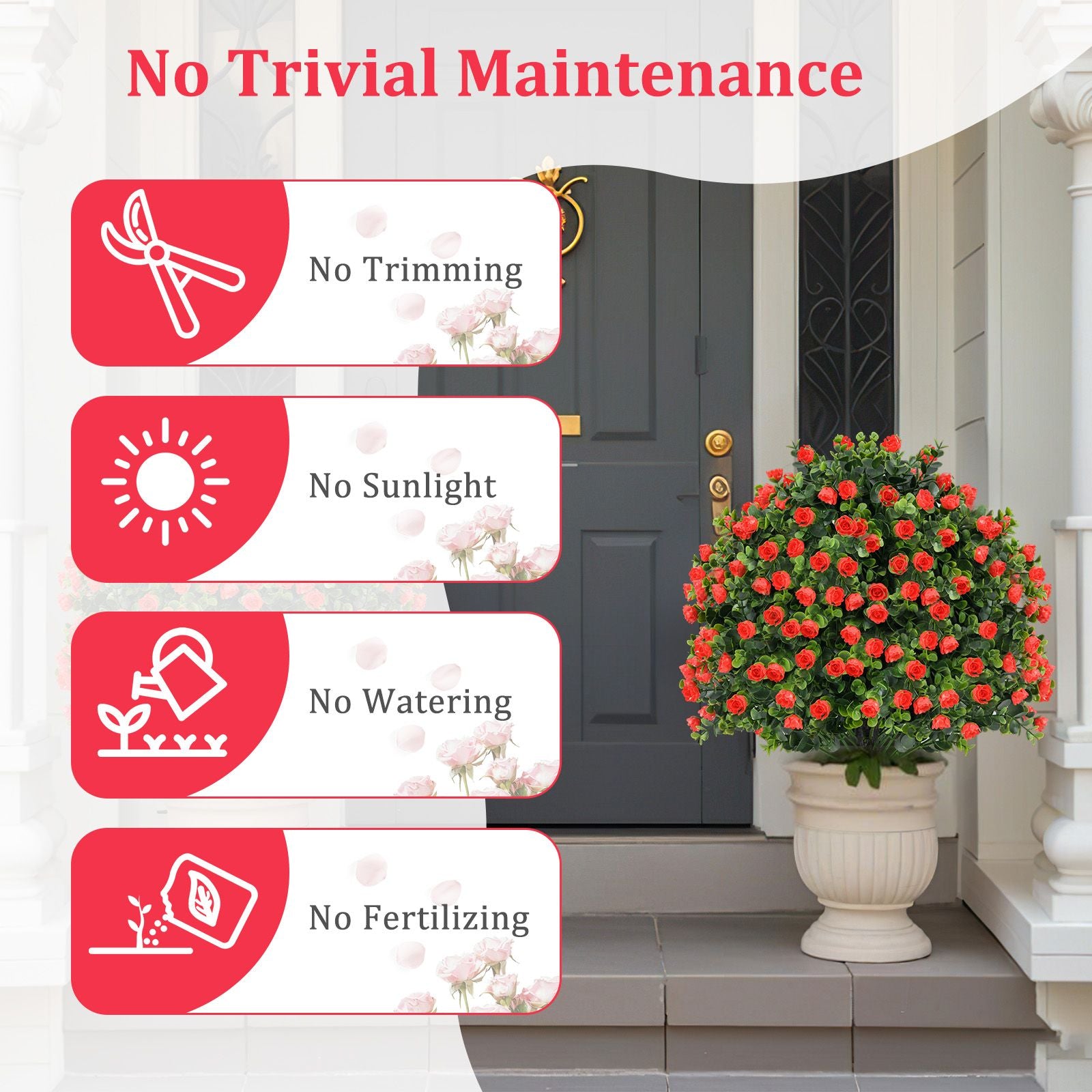 2 Pack Artificial Rose Topiary Ball Tree Faux Shrub Bushes