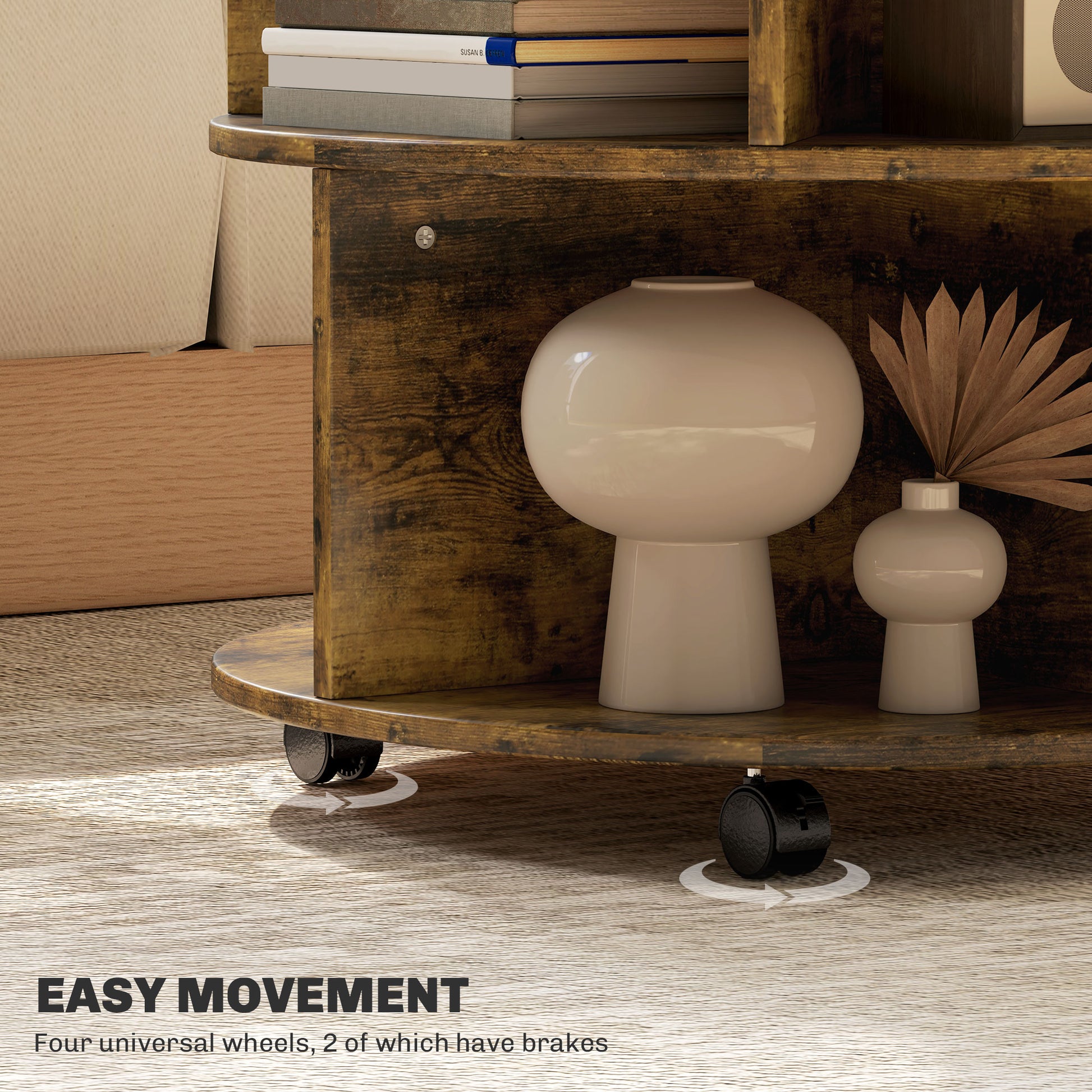 3 Tier round Coffee Table with Storage Shelves for Living Room