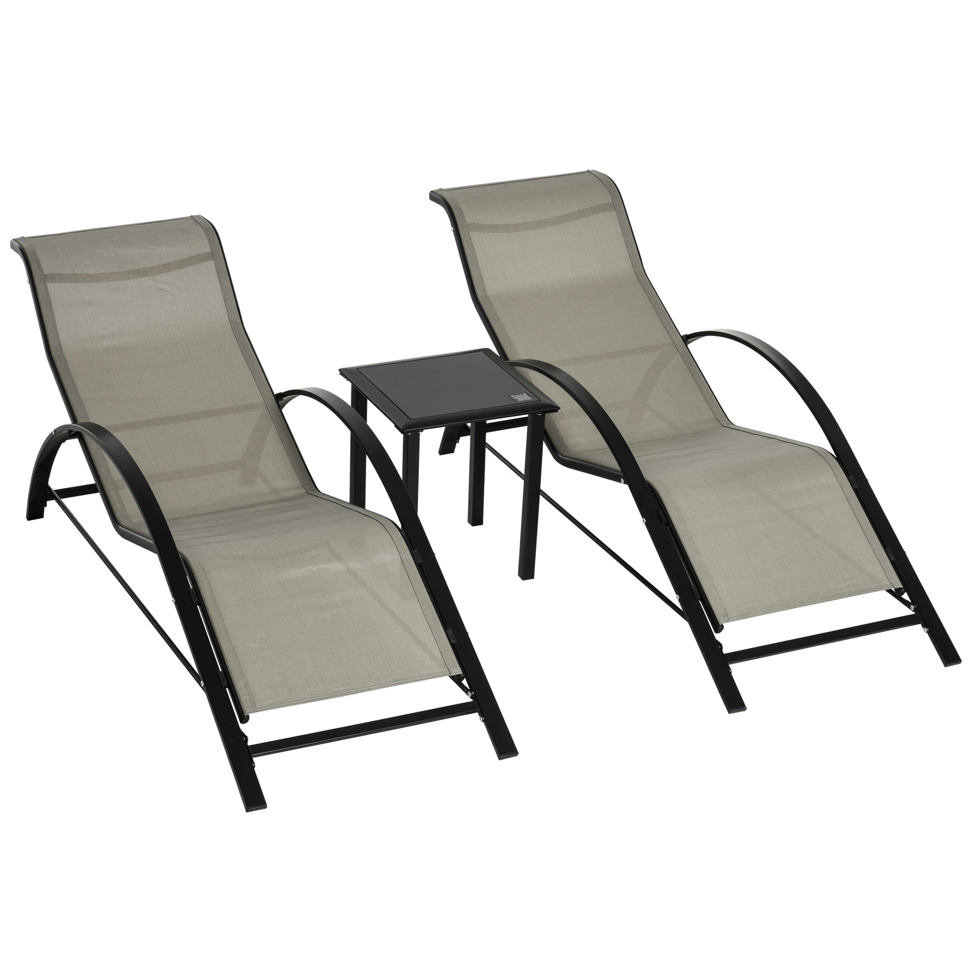 3 Pieces Lounge Chair Set Garden Recliner Chair with Coffee Table for Patio