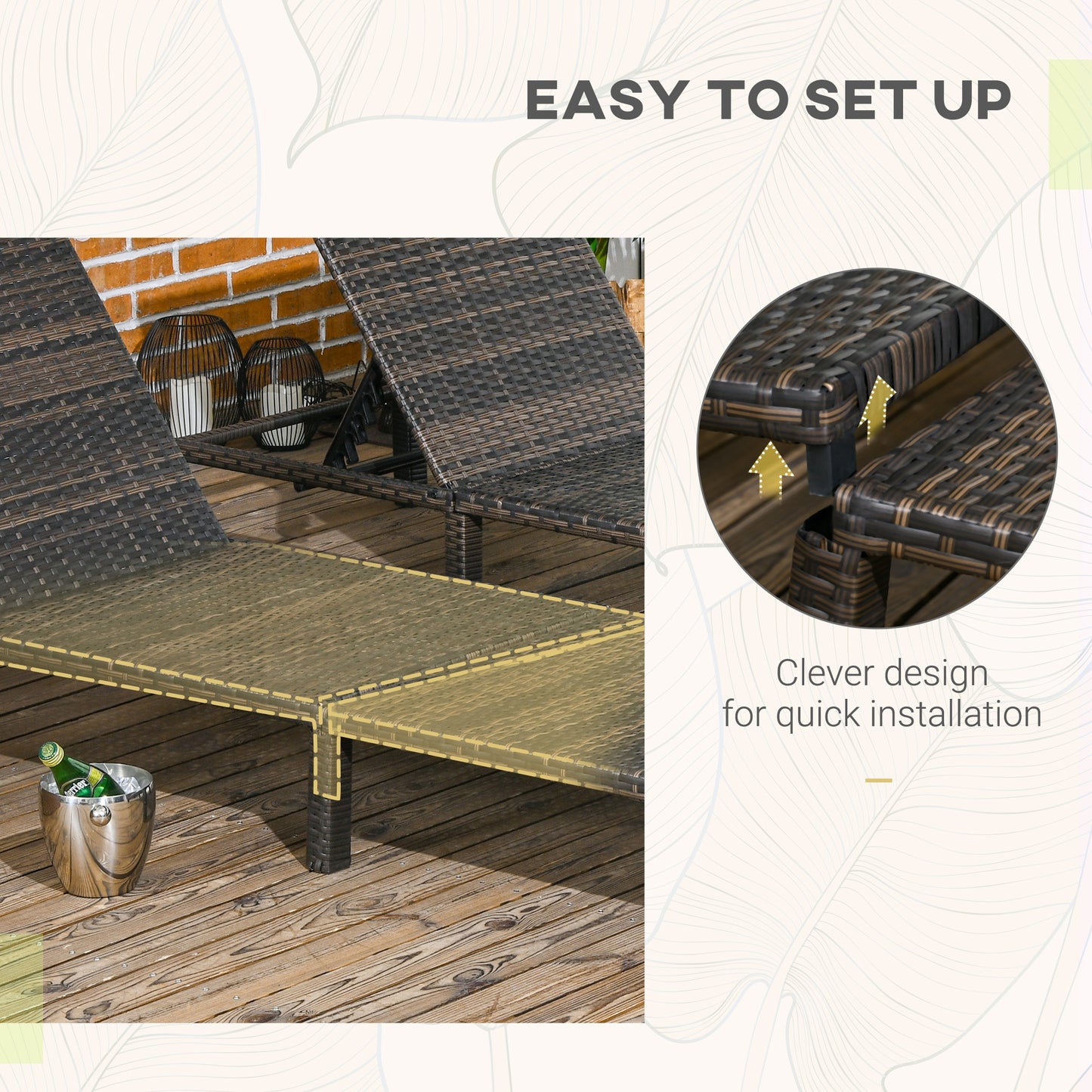 Rattan Sun Loungers Set of 2 W/ 5-Level Adjustable Backrest Headrest