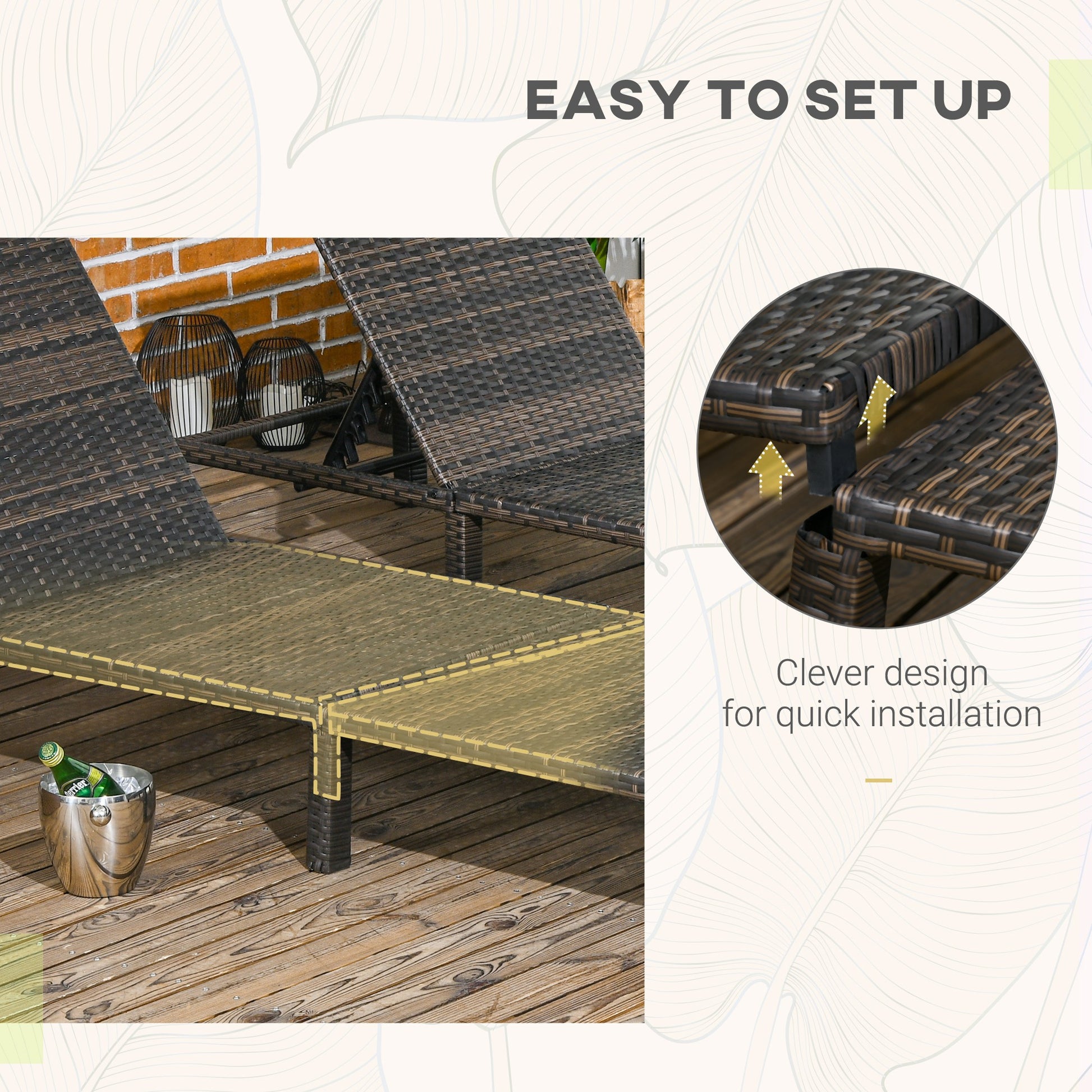 Rattan Sun Loungers Set of 2 W/ 5-Level Adjustable Backrest Headrest