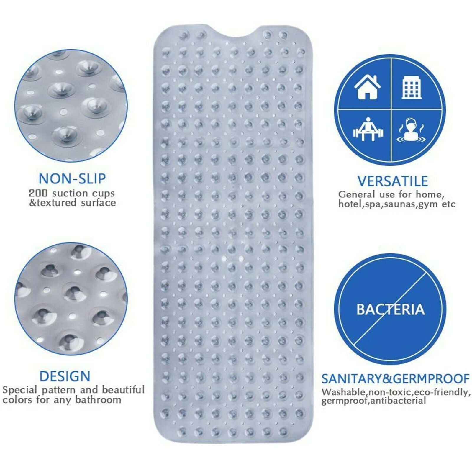 EXTRA LARGE NON-SLIP BATH MAT BATHTUB BATHROOM SHOWER MAT RUBBER STRONG SUCTION