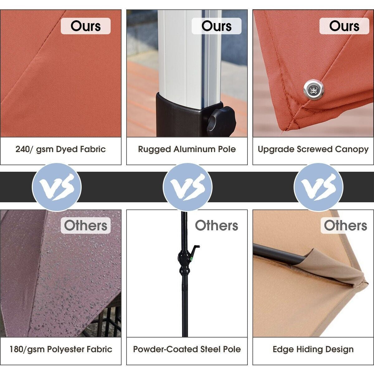 3M Cantilever Garden Parasol with Tilted Design and 360° Rotation