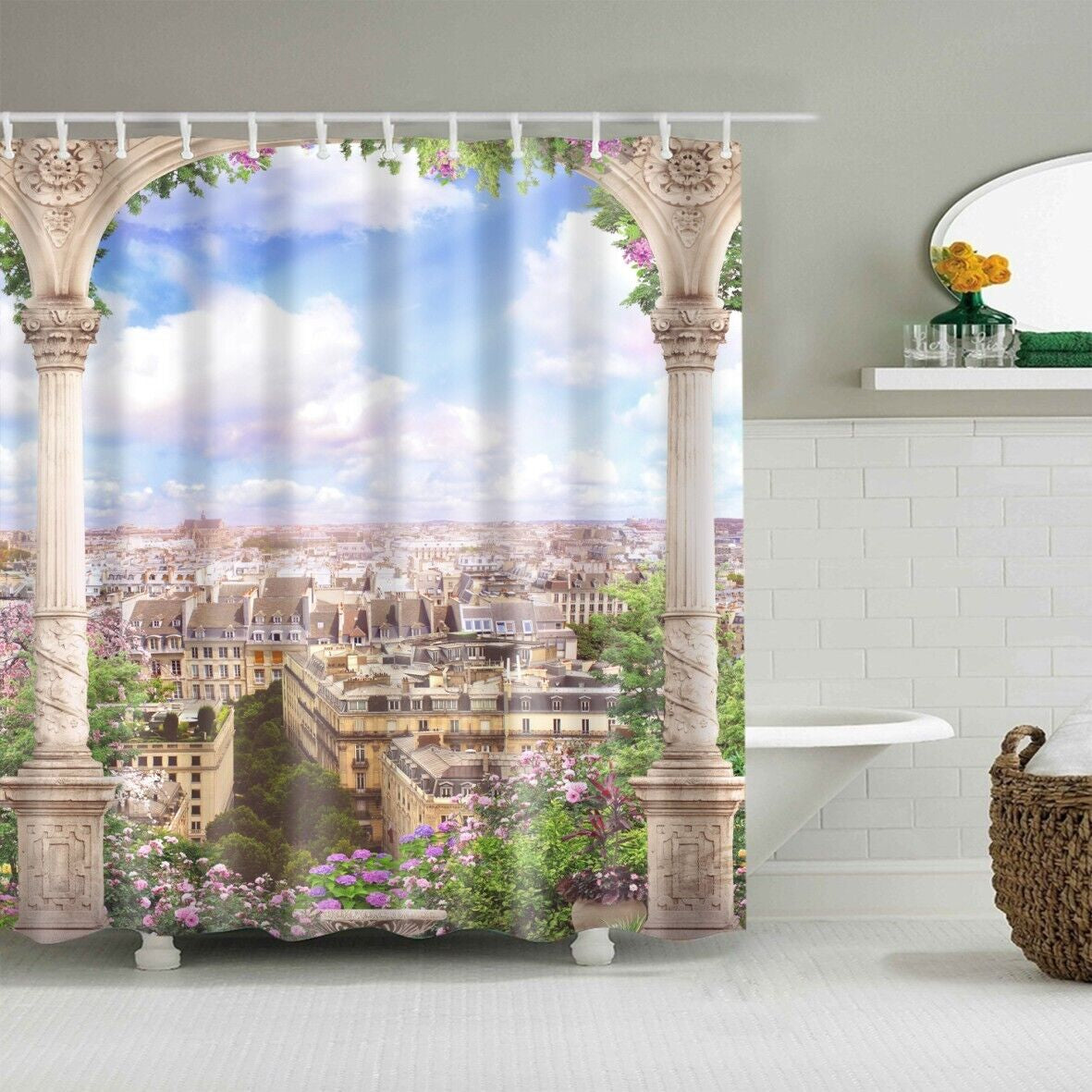 Waterproof Polyester Fabric Bathroom Shower Curtain Sheer Panel Decor 12 Hooks