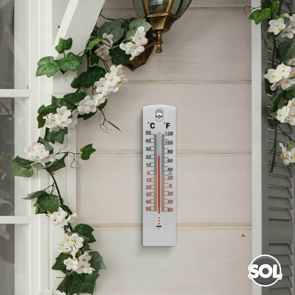 21.5Cmx3.7Cm WALL THERMOMETER INDOOR OUTDOOR GARDEN GREENHOUSE HOME OFFICE ROOM