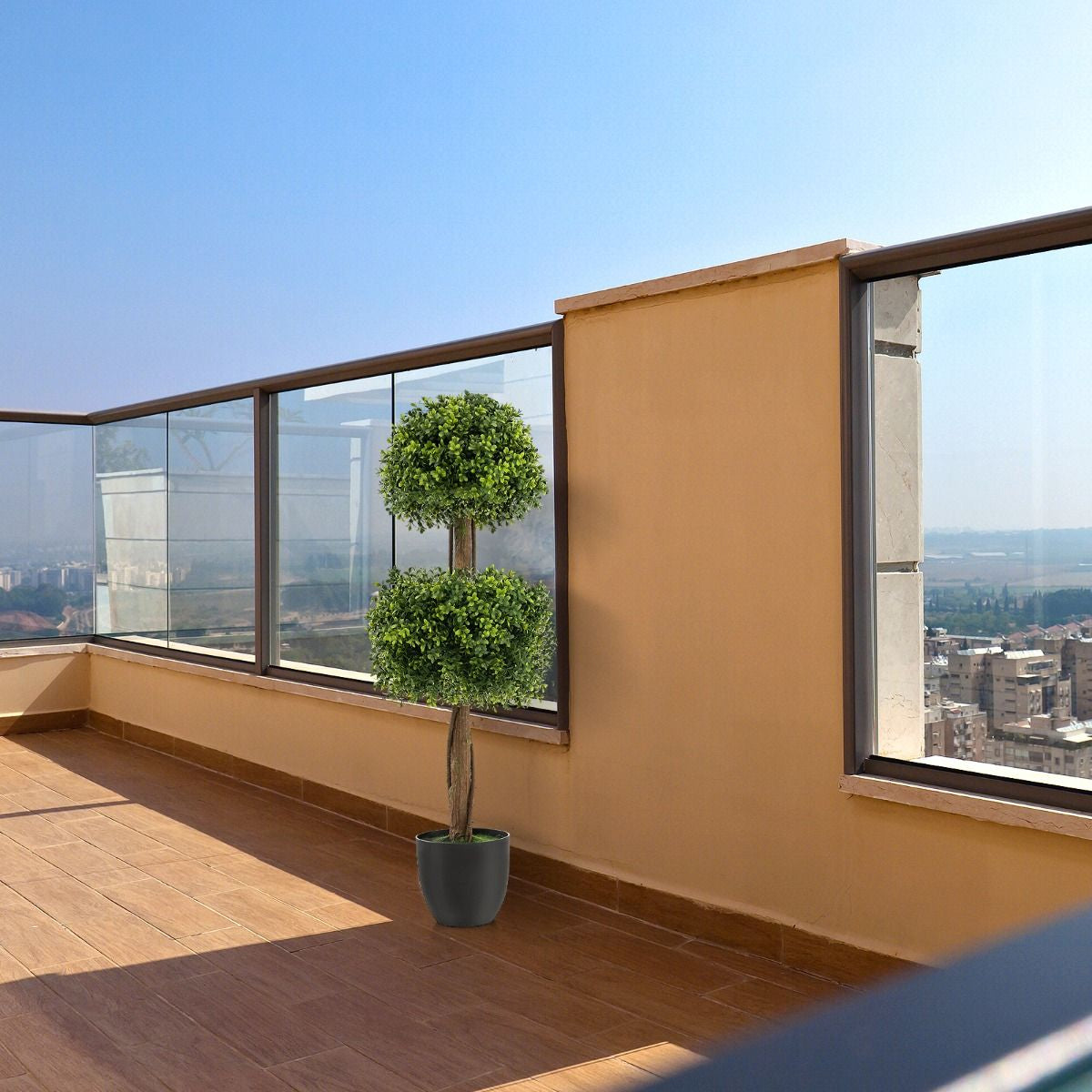 100 CM Artificial Boxwood Topiary Ball Tree with Cement-Filled Plastic Pot