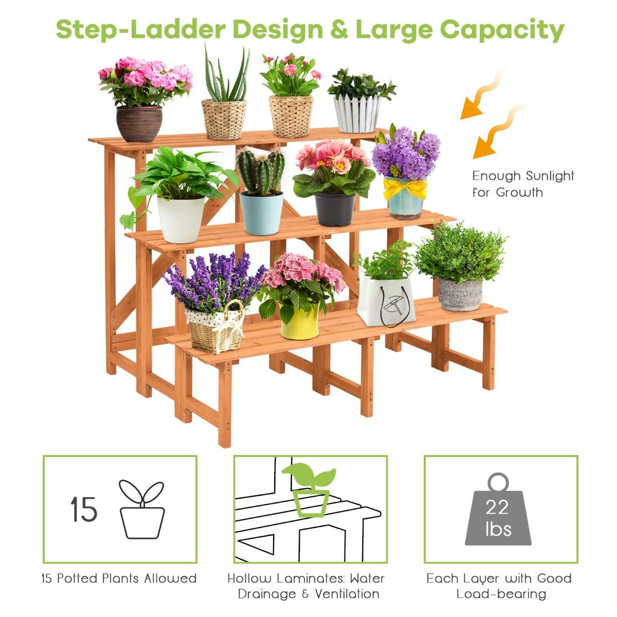 Freestanding Ladder Step Shelf Rack with Strong Weight Capacity for Indoor Outdoor