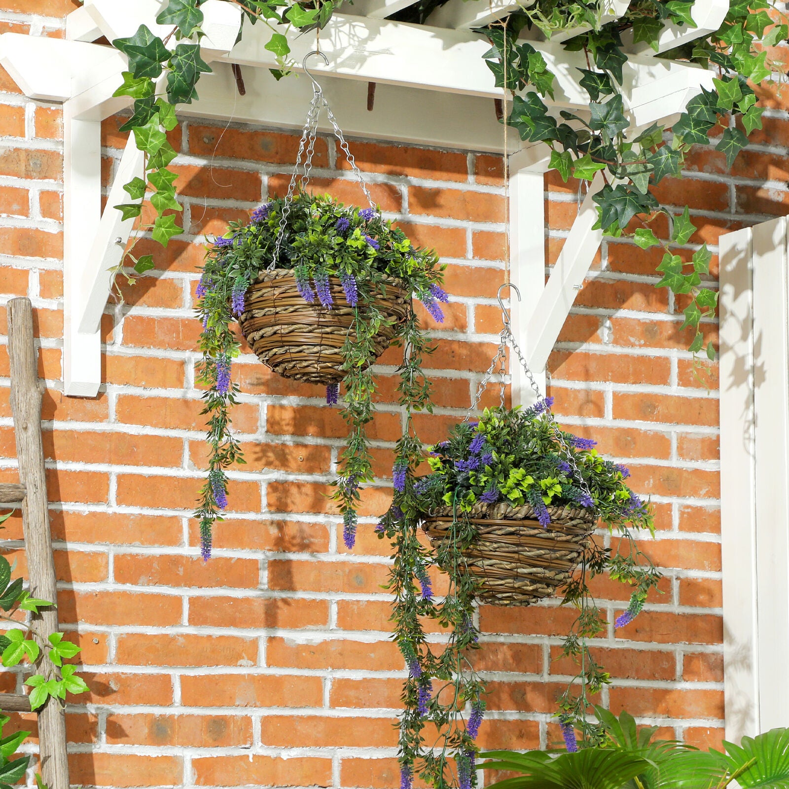 HOMCOM Set of 2 Artificial Plants, Lavender Flowers in Basket, Purple