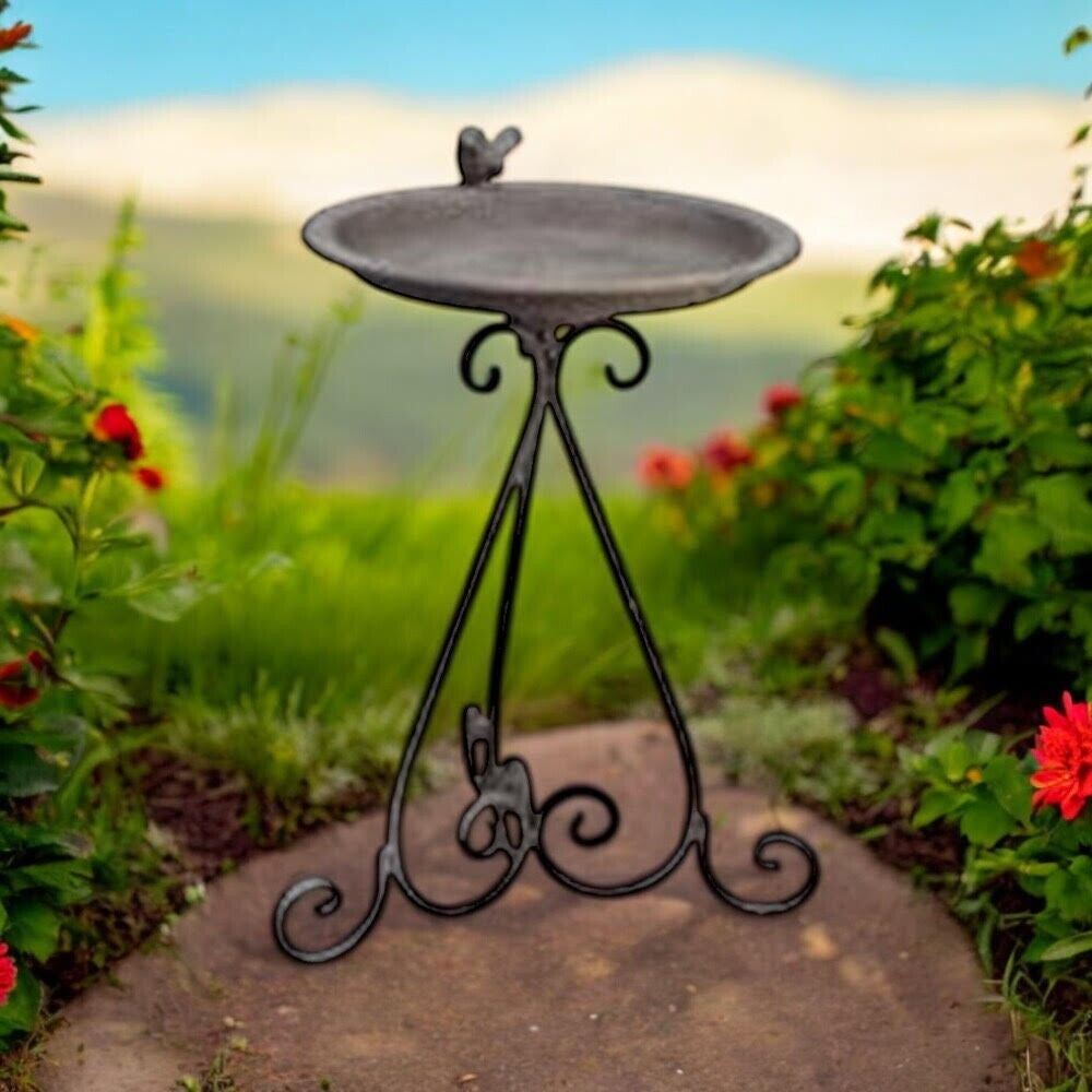 Antique Iron Metal 50Cm Feeder Birdbath for Floral Outdoor Garden Ornament Décor