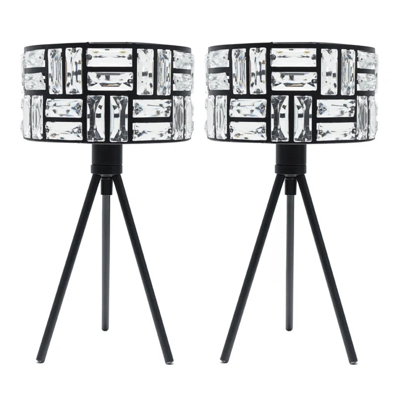 Akito Pair of Acrylic Jewel Two Tier Shade Black Tripod Table Lamps