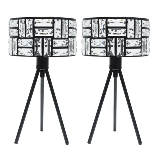 Akito Pair of Acrylic Jewel Two Tier Shade Black Tripod Table Lamps