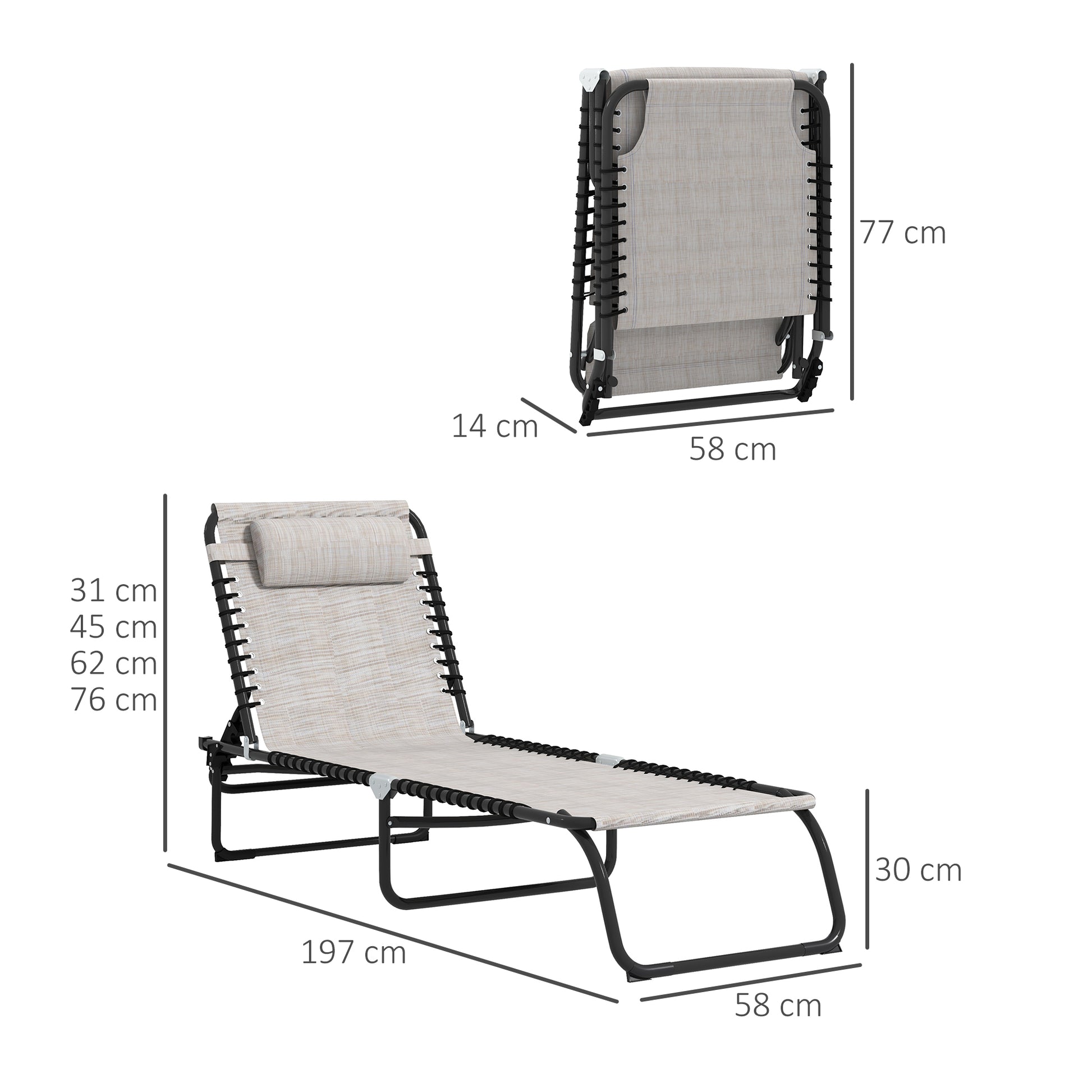 2 Pcs Beach Chaise Lounge 4 Adjustable Positions Sleeping Bed