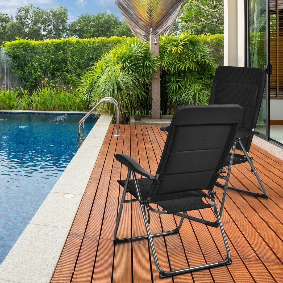 2-Piece Padded Patio Lounger Chair with 7 Adjustable Backrest Positions