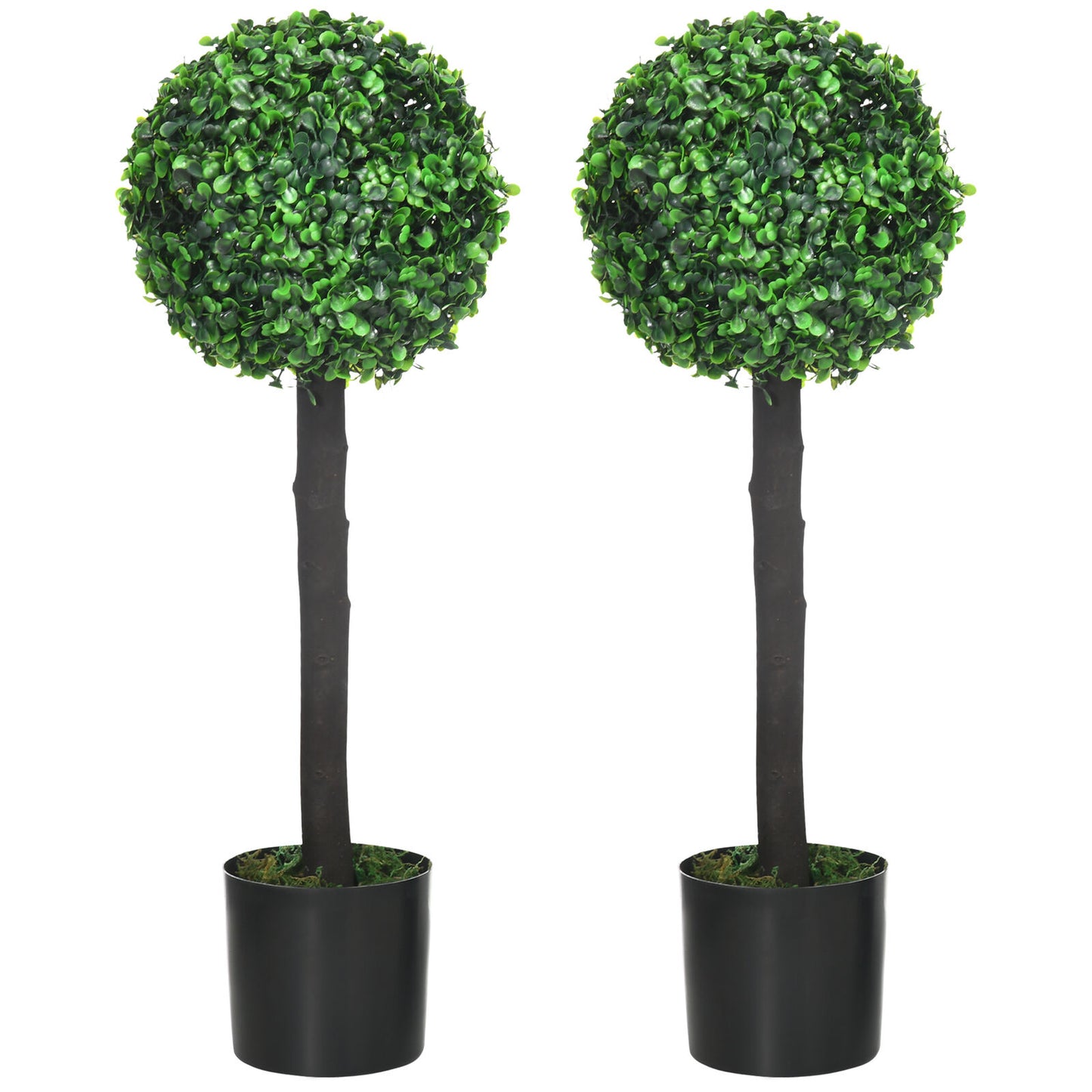 HOMCOM Set of 2 Potted Artificial Plants Boxwood Ball Trees Indoor Outdoor, 60Cm