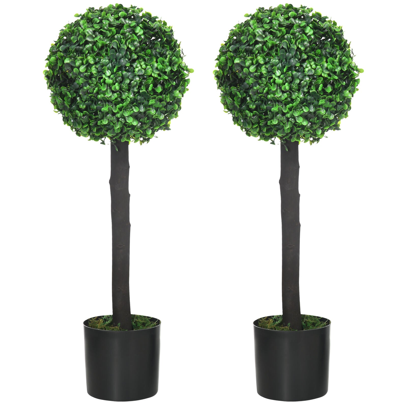 HOMCOM Set of 2 Potted Artificial Plants Boxwood Ball Trees Indoor Outdoor, 60Cm