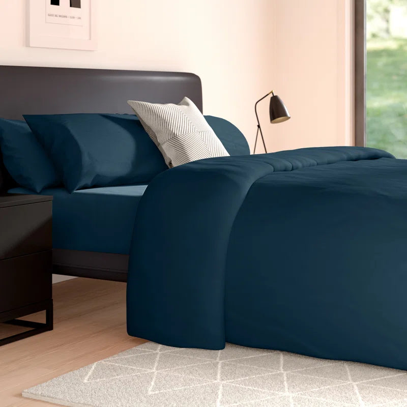 Cotton Blend Solid Colour Duvet Cover with Pillowcases