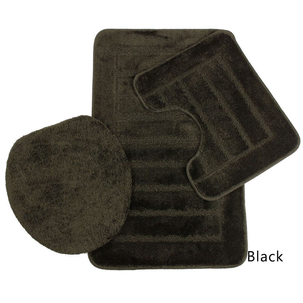 3 PIECE MULTI BATH MAT SET TOILET COVER PEDESTAL NON SLIP BATHROOM RUGS