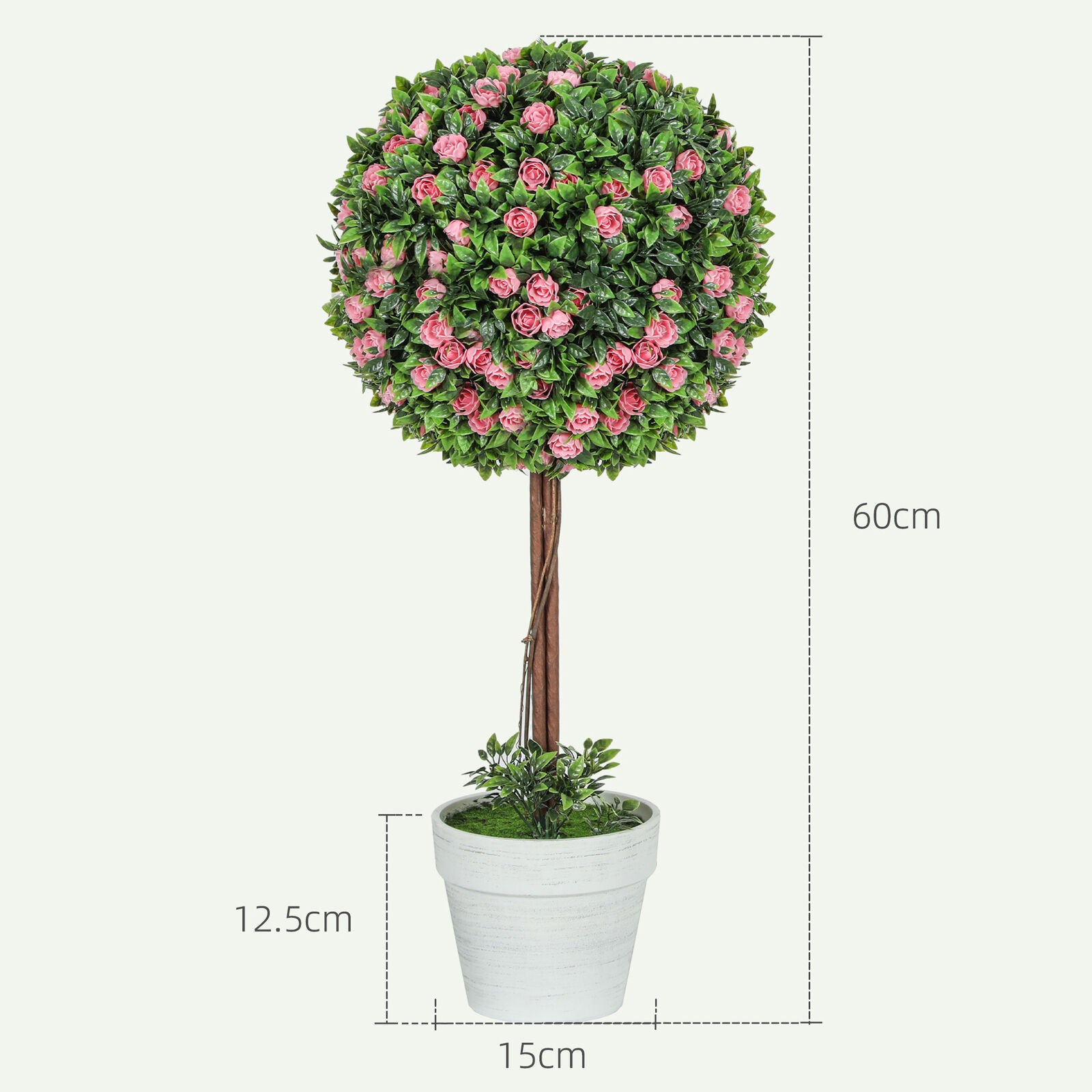 HOMCOM Set of 2 Artificial Plants with Rose Flower in Pot, 60Cm, Pink
