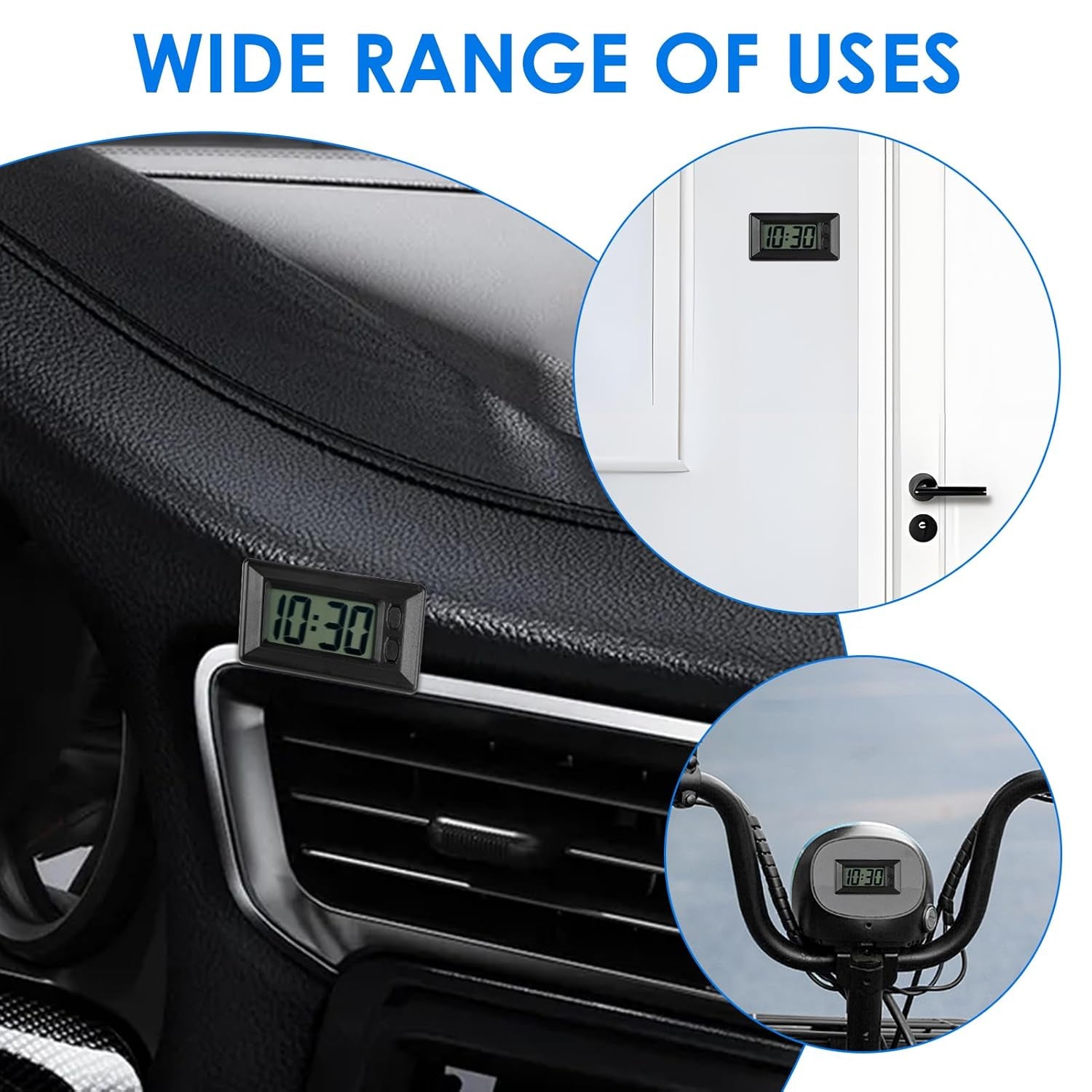 LCD Digital Table Car Dashboard Clock, Portable Mini Travel Clock Automotive Desk Timer with Adhesive Pad Small Electronic Clocks Large Numbers Easy to Read Date Time Battery Powered for Home Office