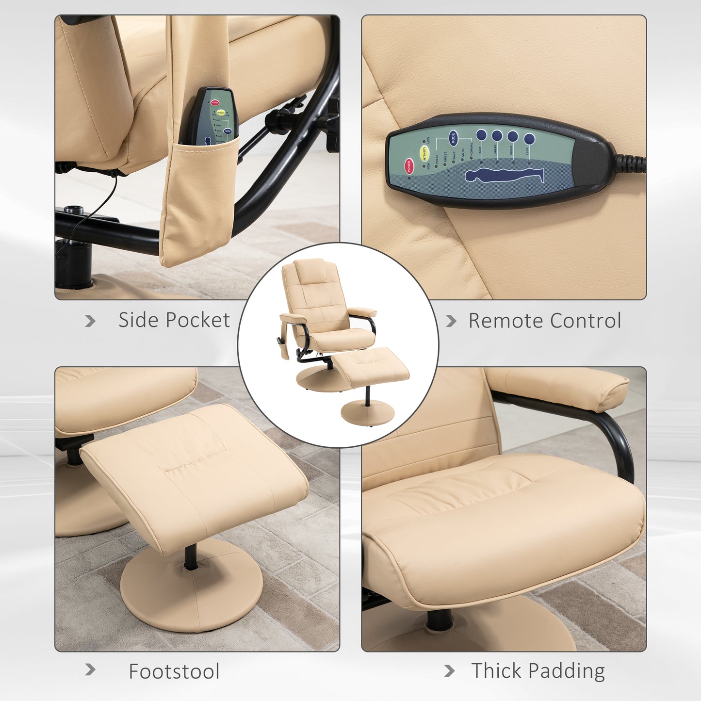 Freestanding Living Room Chair with High Density Cushion and Footrest Beige