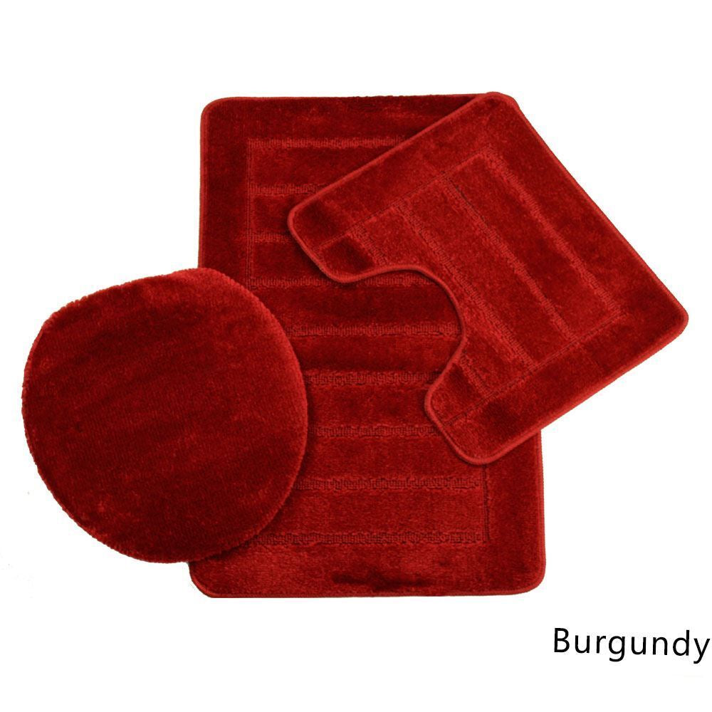 3 PIECE MULTI BATH MAT SET TOILET COVER PEDESTAL NON SLIP BATHROOM RUGS