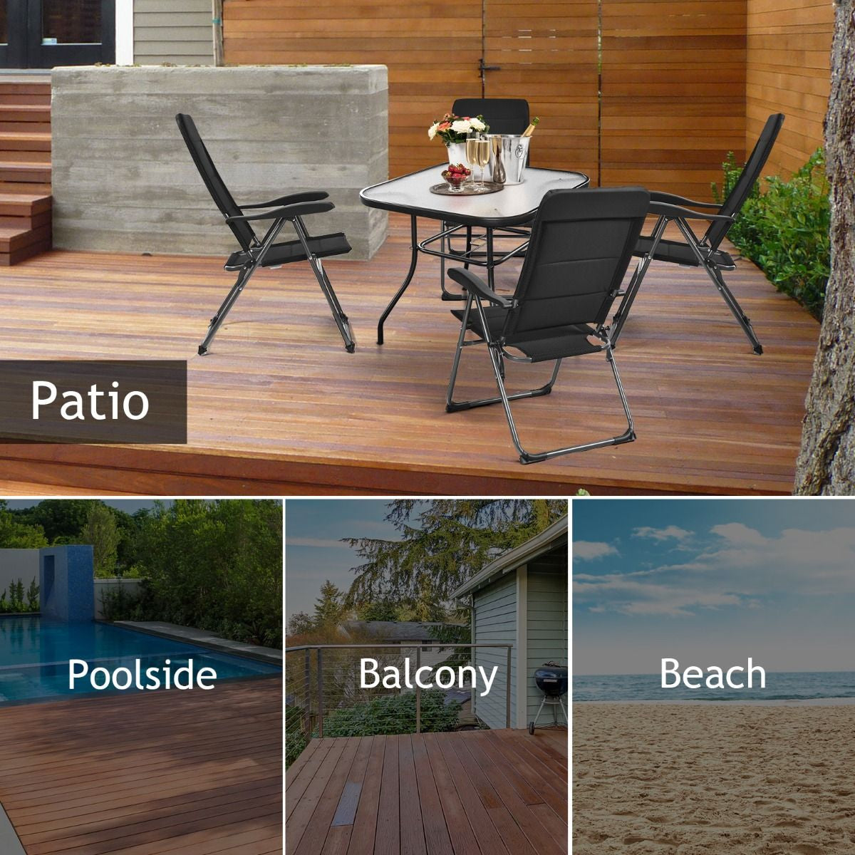 2-Piece Padded Patio Lounger Chair with 7 Adjustable Backrest Positions