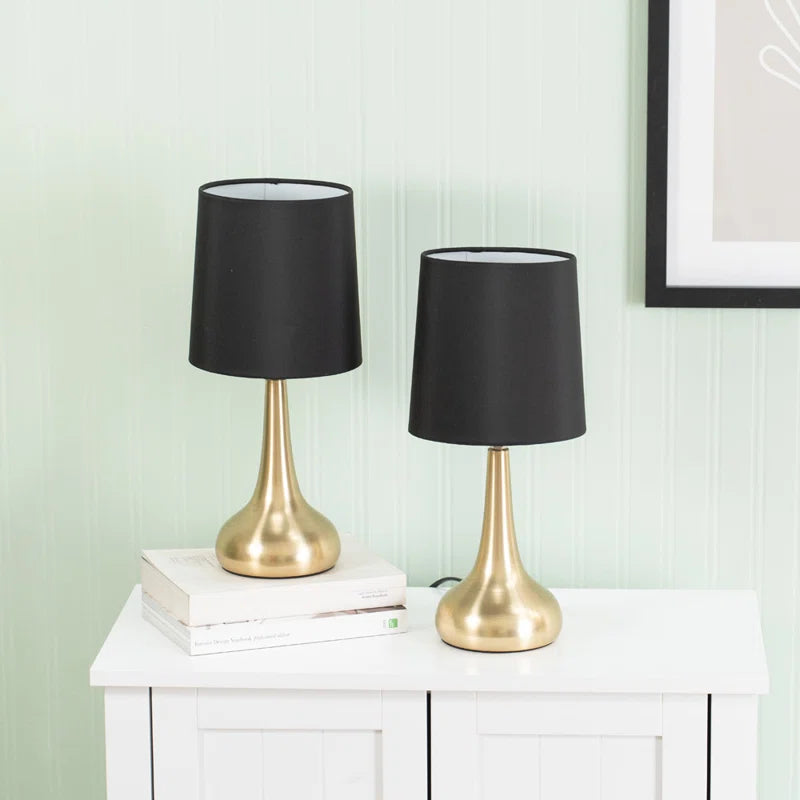 Akaysha Pair of Brushed Gold Touch Table Lamps with Fabric Shade