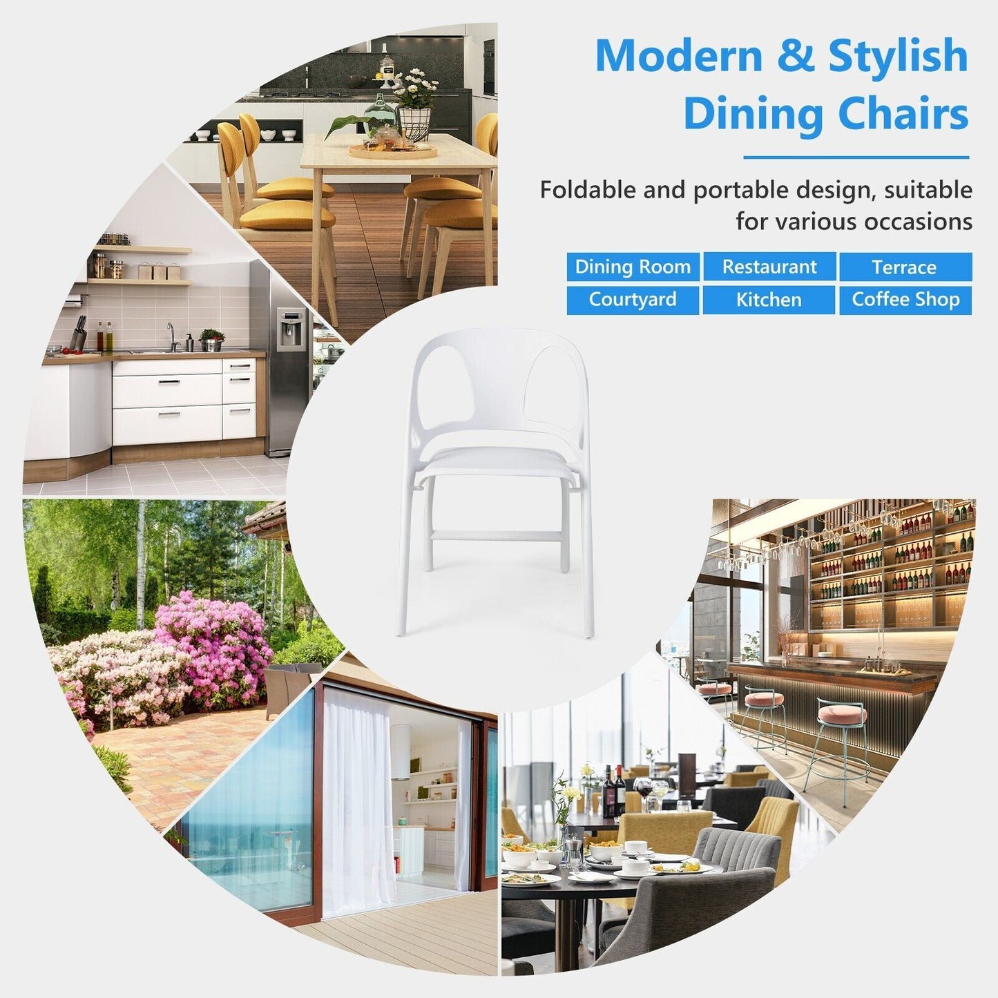 2Pcs Folding Dining Chair Modern Plastic Dining Armchairs Portable Guest Chair