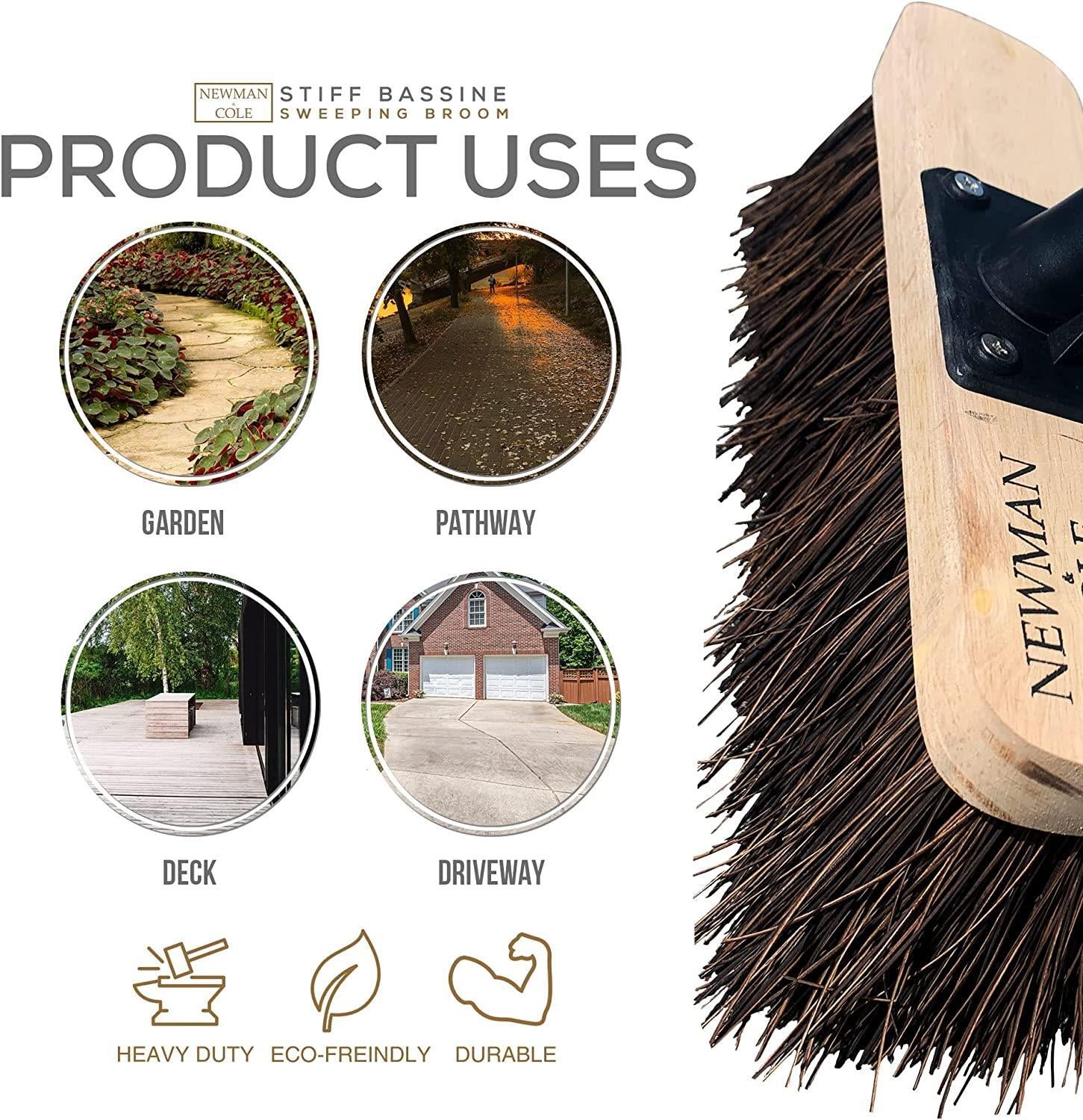 Outdoor Garden Broom Head with Handle Stiff Bassine Brush Yard Sweeping Bristle