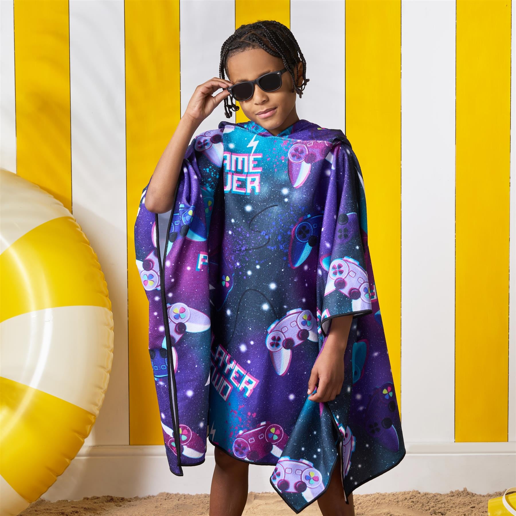 Kids Poncho Beach Towel Hooded Quick Dry Microfibre Holiday Swimming Absorbent