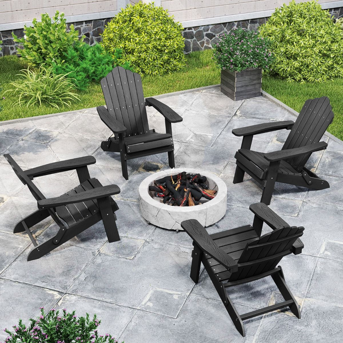 Folding Adirondack Chair with Wide Armrests and Inclined Backrest