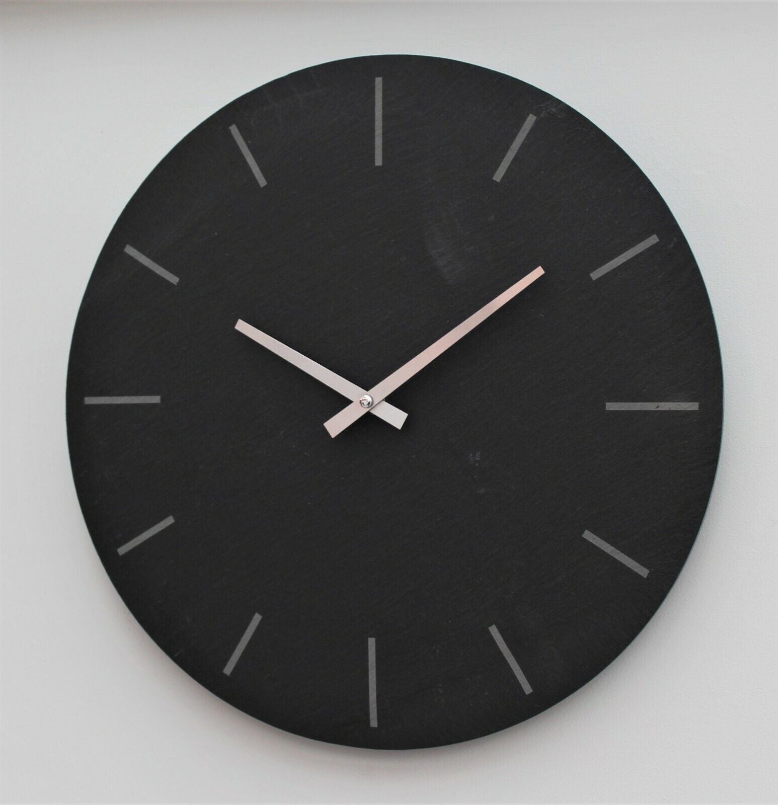 Indoor Outdoor Hand Finished Kitchen Grey Slate & Silver Wall Clock Natural