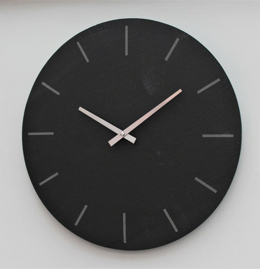 Indoor Outdoor Hand Finished Kitchen Grey Slate & Silver Wall Clock Natural