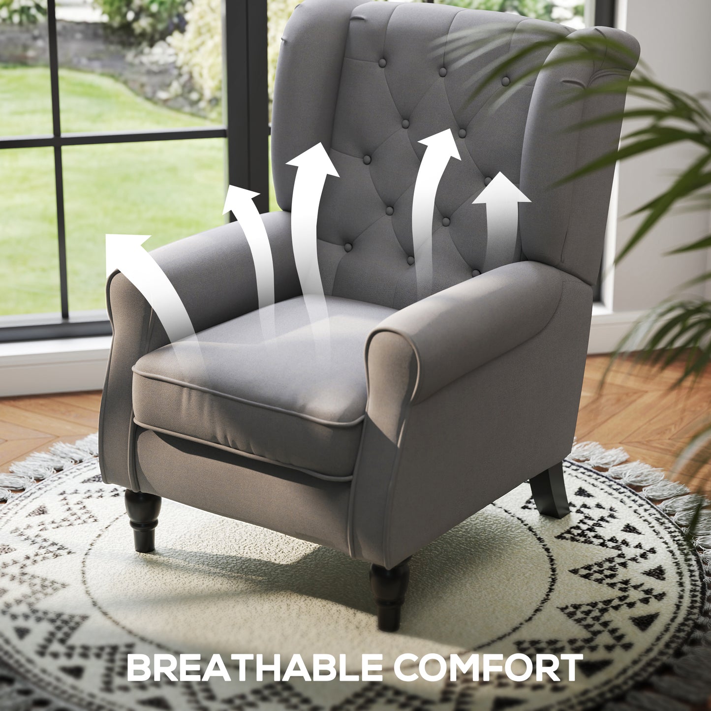 Retro Accent Chair Wingback Armchair with Wood Frame for Living Room