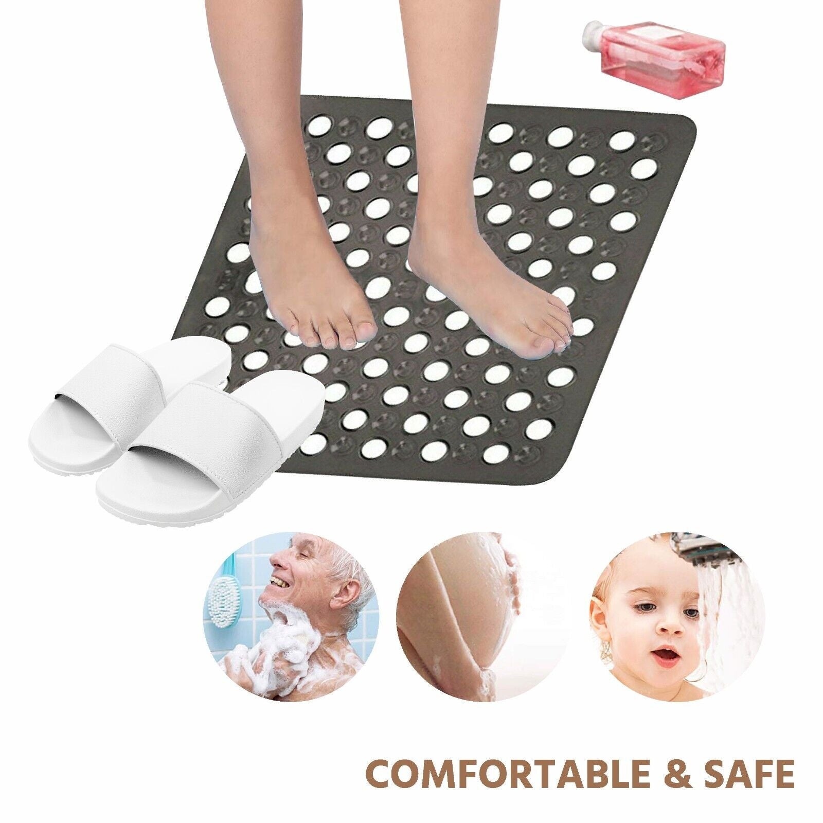 BATH SHOWER MAT NON SLIP PVC BATHROOM RUBBER MATS anti SLIP SUCTION 43 X 43 Cm