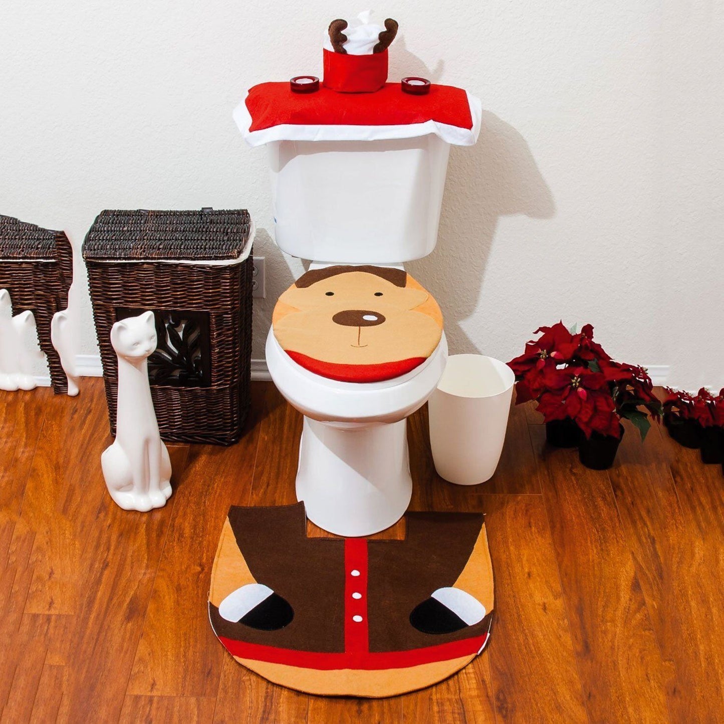 Christmas Xmas Decoration Toilet Seat Cover Set Santa, Elf, Reindeer, Snowman