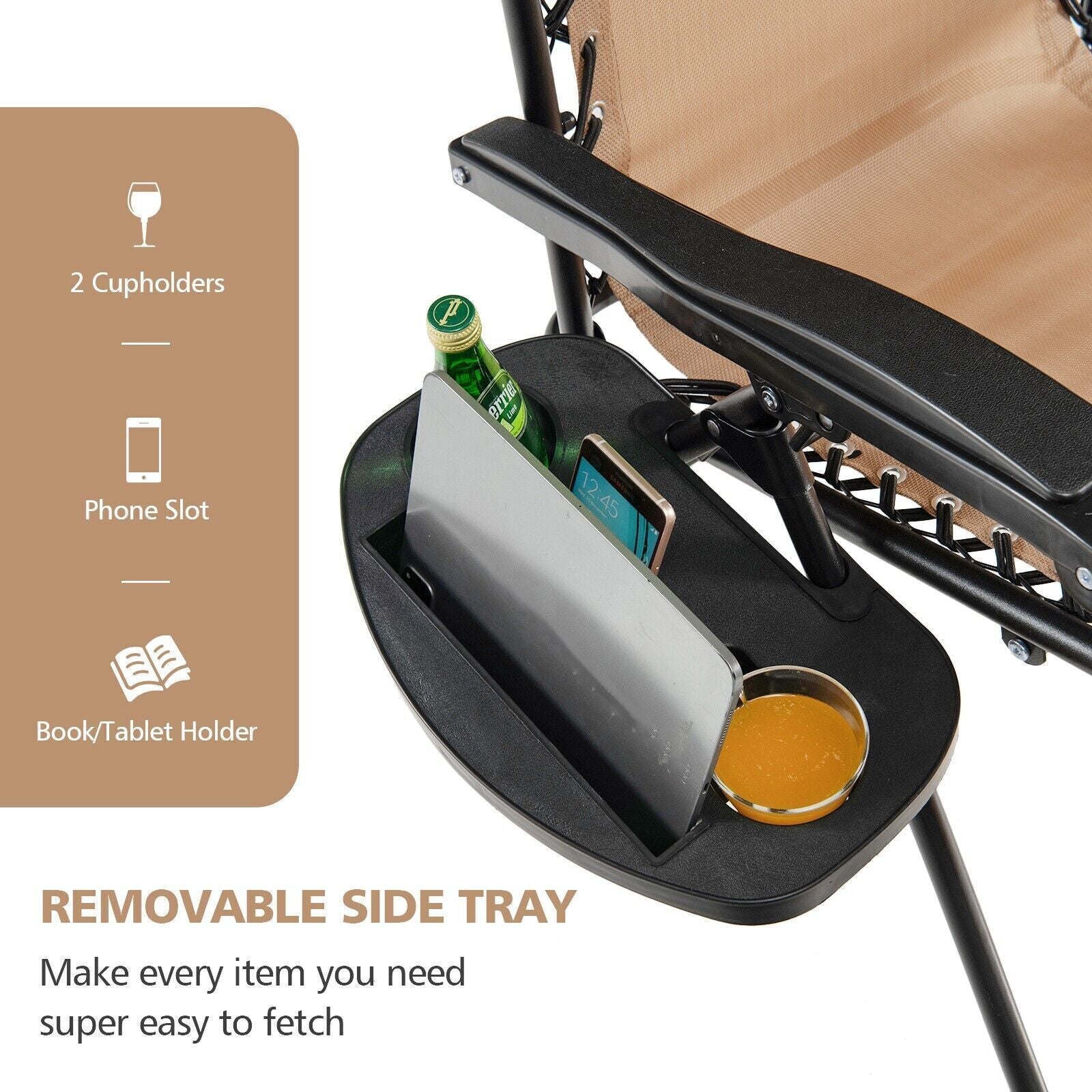 Folding Zero Gravity Chairs Outdoor Patio Recliners with Removable Headrests