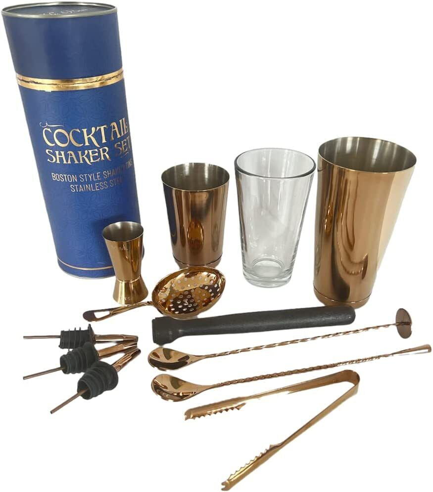 12 Piece Essential Stainless Steel Bartender Cocktail Boston Style Shaker Set