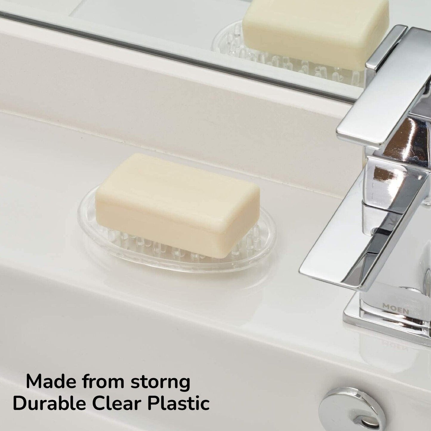 Clear Plastic Soap Holder Dish Drip Tray-Raised Ridges Allow Soap to Tray