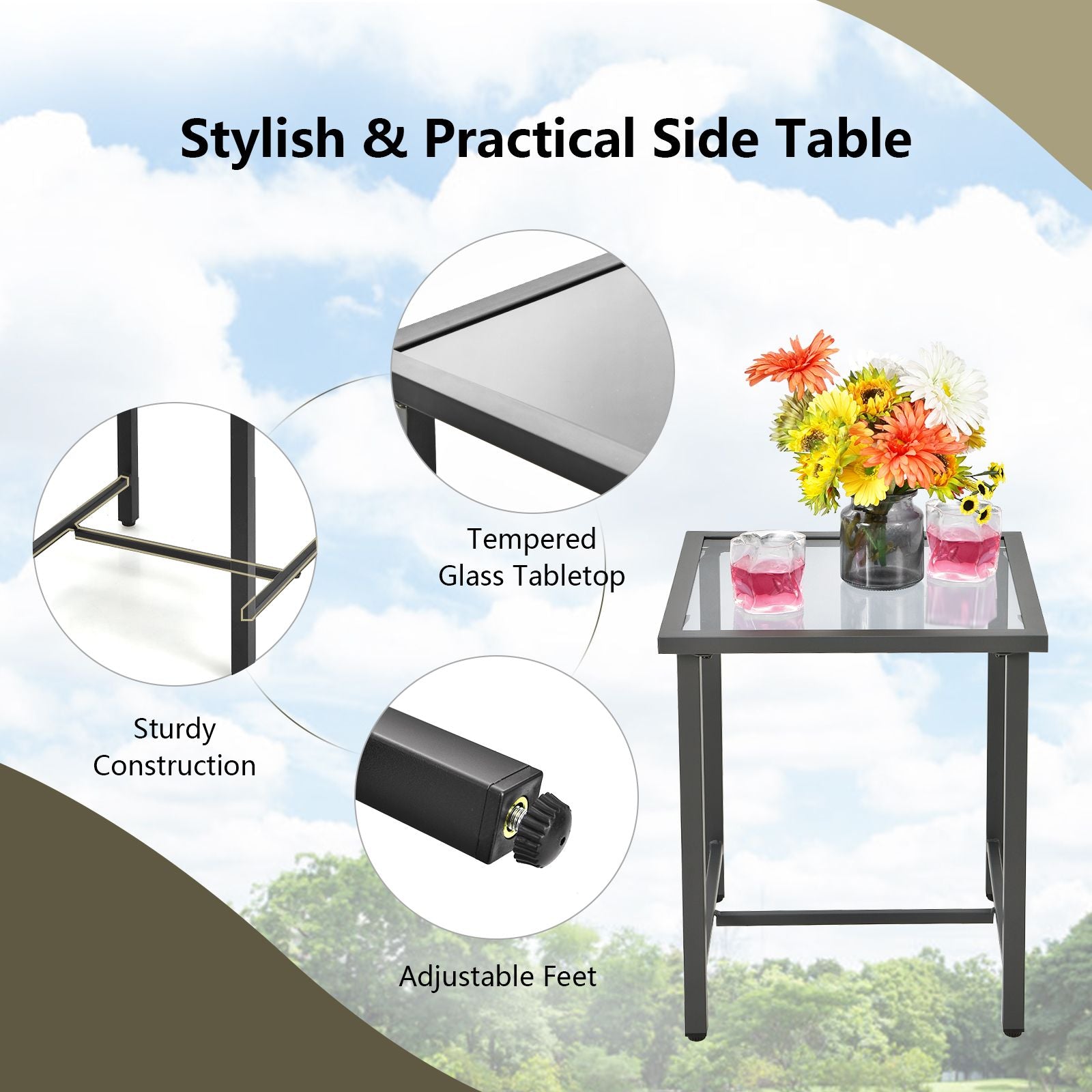 PE Rattan Rocking Chairs with Tempered Glass Side Table