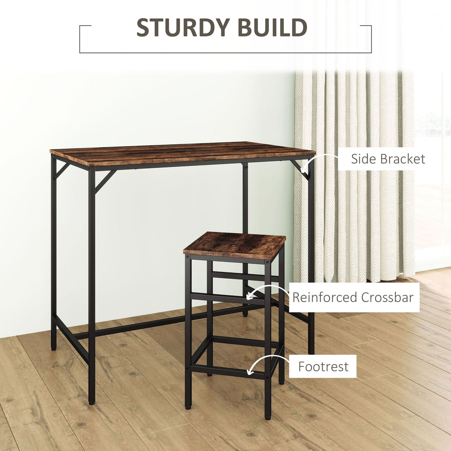 HOMCOM Industrial Rectangular Dining Table Set with 4 Stools for Dining Room