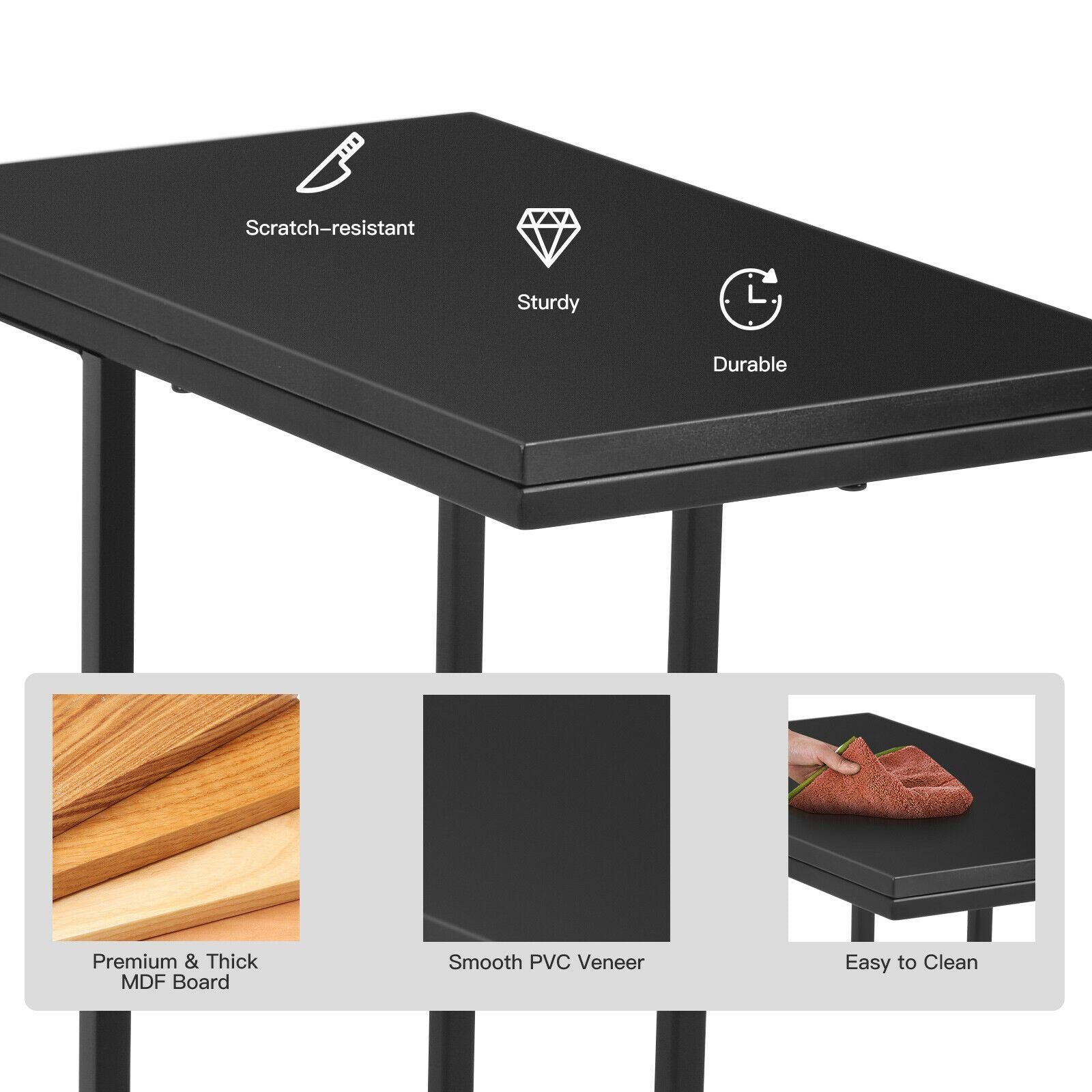 Industrial Sofa Side Table with C-Shaped Style for Living Room