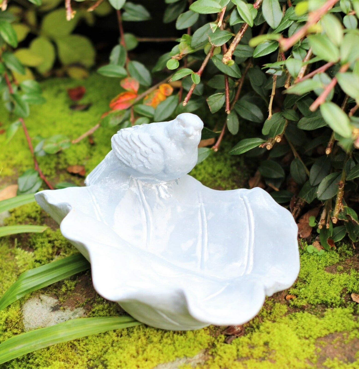 Outdoor Garden Ornament Bird Feeder or Bath Basin Ceramic Leaf Statue