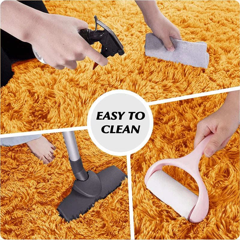 Alexxys Fluffy Thin Deep Pile Living Room Area Rug