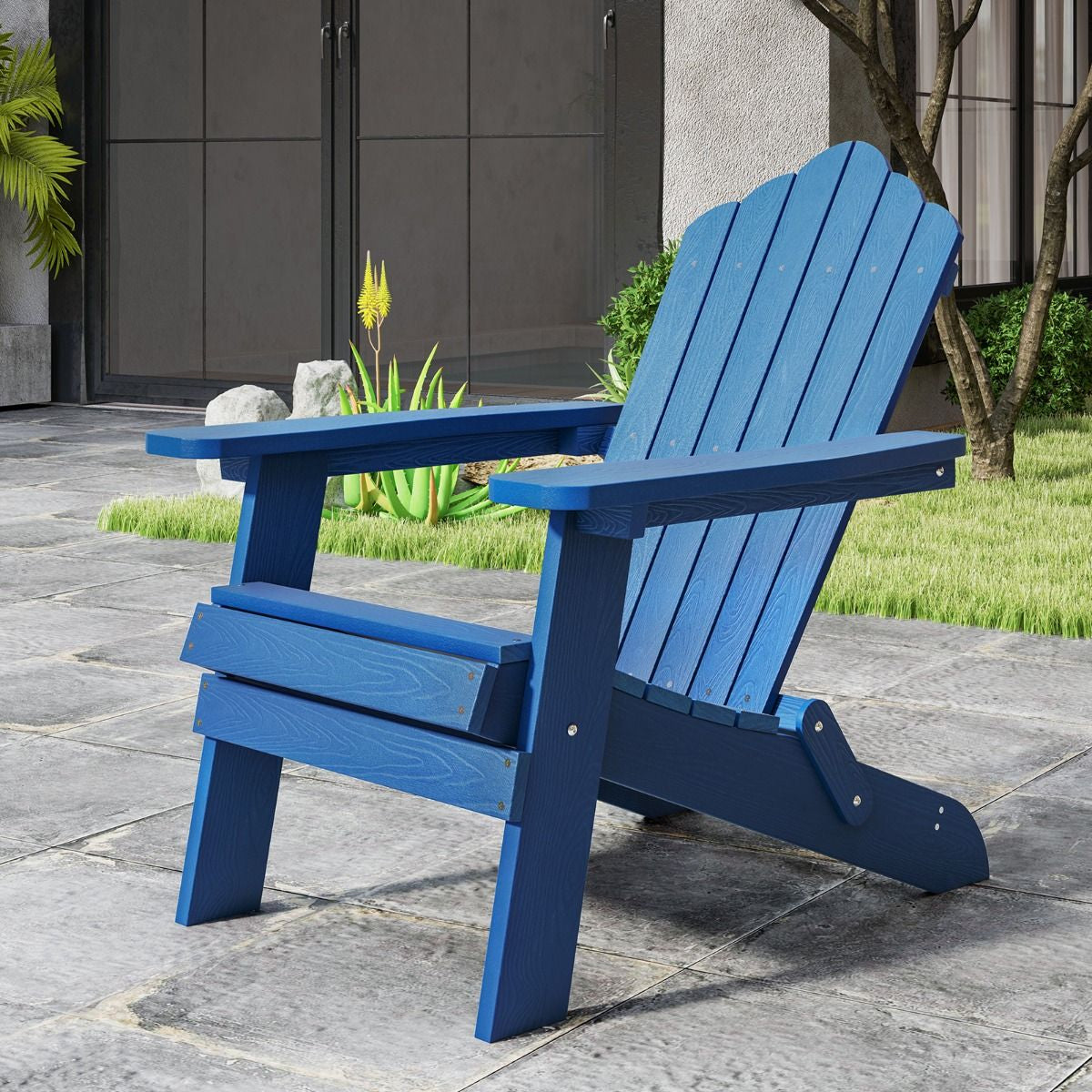 Folding Adirondack Chair with Wide Armrests and Inclined Backrest