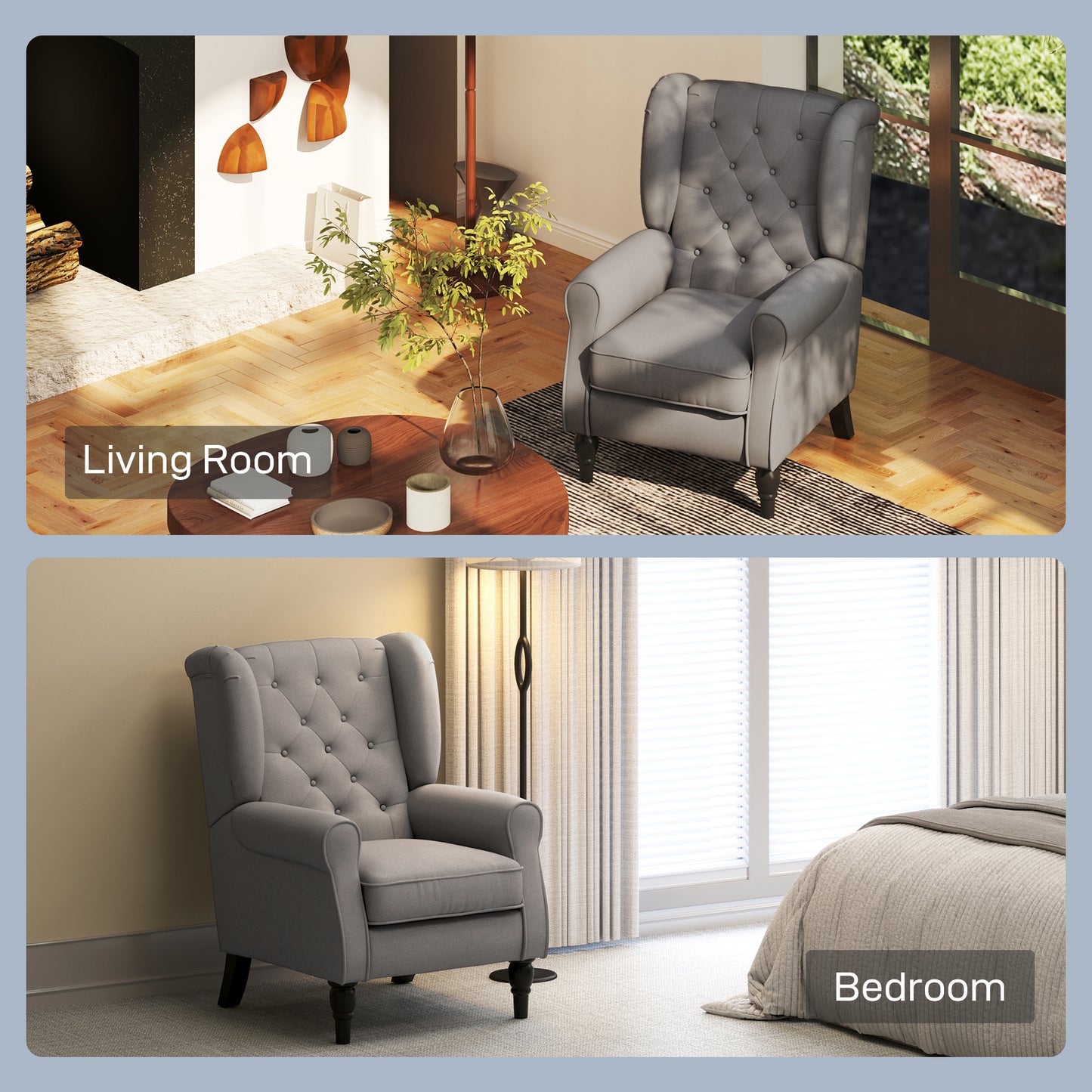 Retro Accent Chair Wingback Armchair with Wood Frame for Living Room