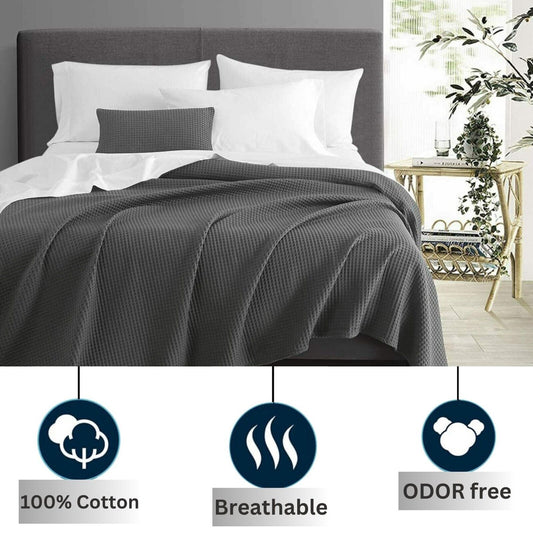 100 PURE COTTON Honeycomb Waffle Throw Snug Warm Sofa Bed Throw Large Pillowcase