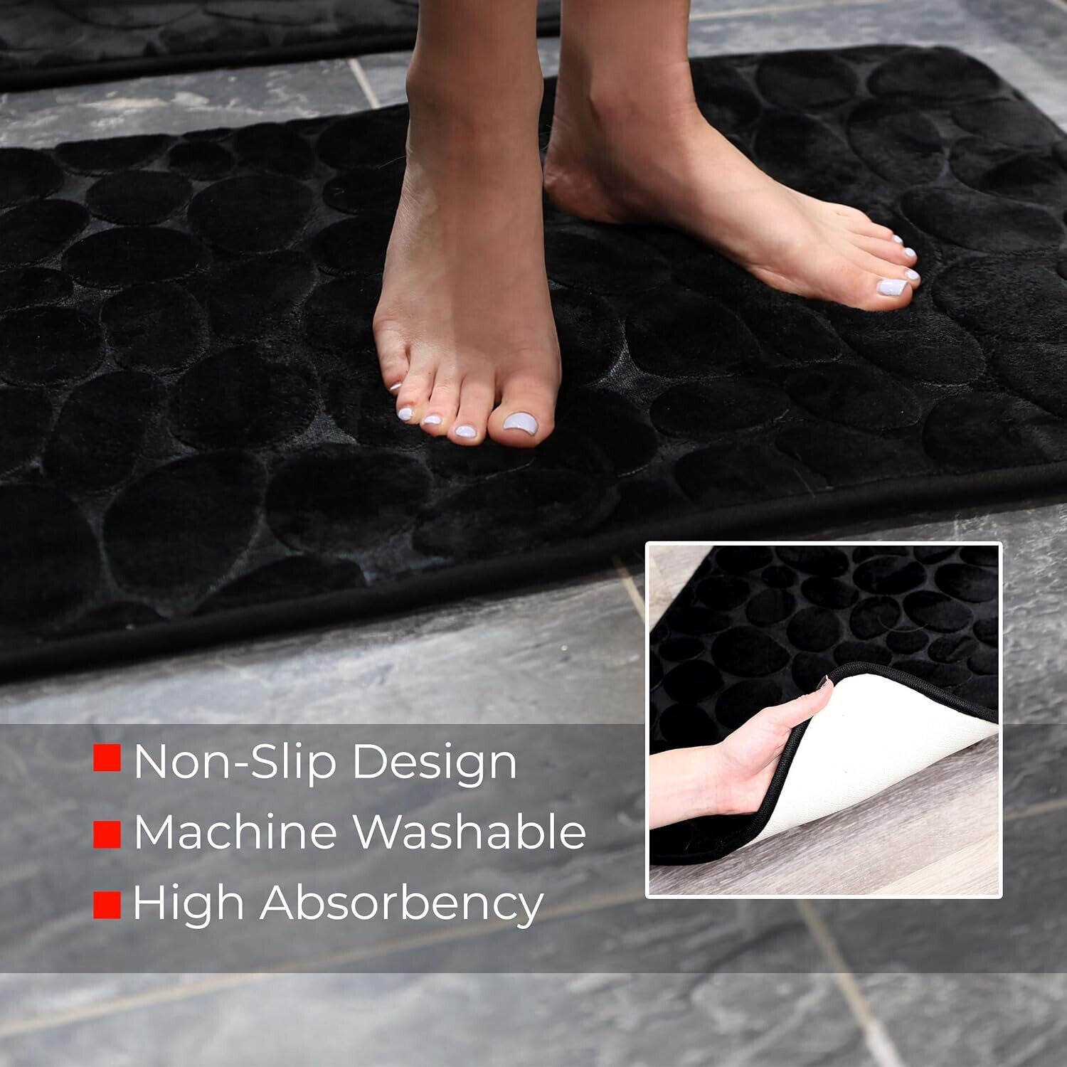2 PCS Bathroom NON SLIP BATH MAT MEMORY FOAM ULTRA SOFT TOILET BATHROOM RUGS